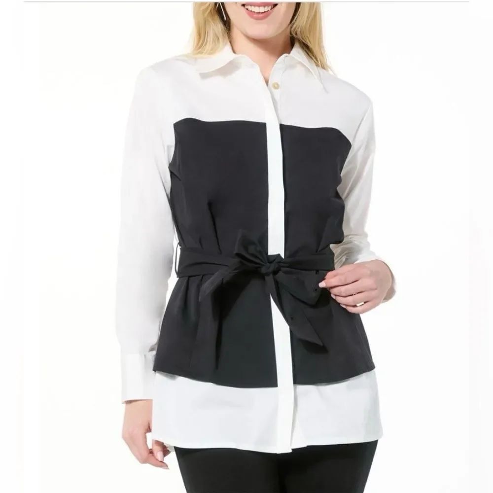 GREY by Jhoan Sebastian Grey Belted Stretch Poplin Shirt Black & White S